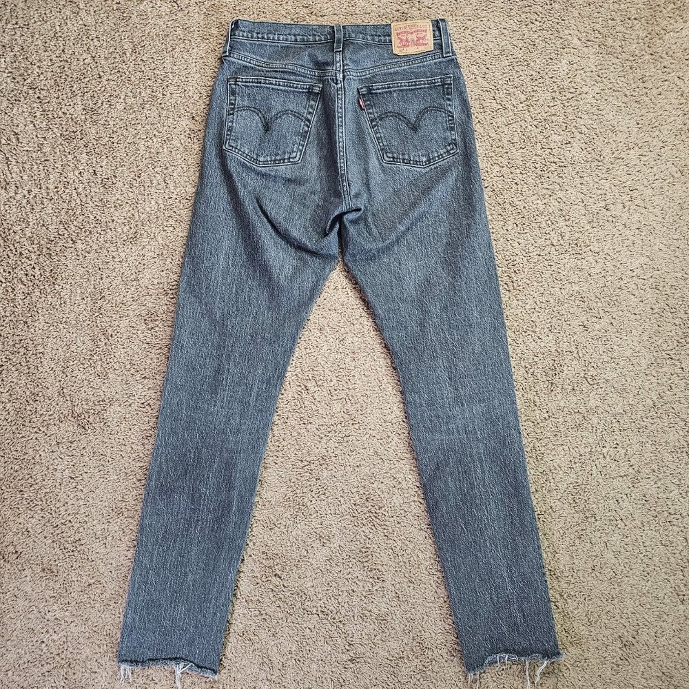 Levis 501 Skinny Jeans Mens Tag 27x32 Act 30x30.5 Black Raw Hem Button Fly - Picture 2 of 12